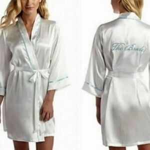 "The Bride" White w/ Blue Accents Robe & Shorts